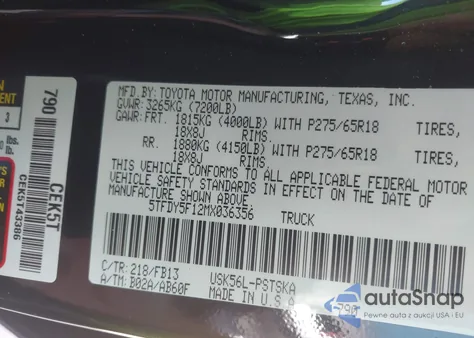 2021 Toyota Tundra Sr5 from USA, damaged, VIN 5TFDY5F12MX036356